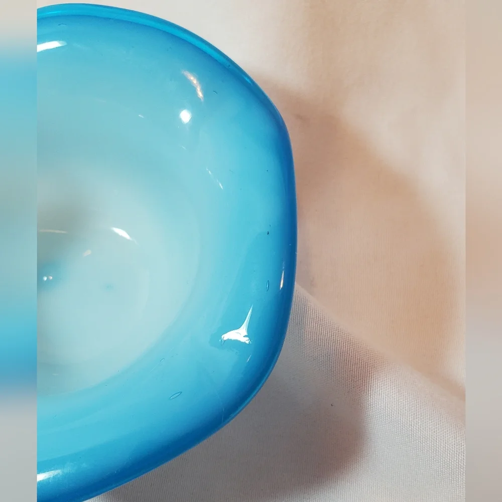 Murano Style Vtg Art Glass Hand Blown Flower Trinket Bowl Paperweight Retro